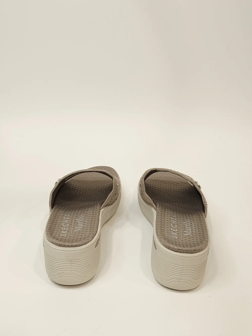 Skechers Women's Taupe Knit Slip-On Wedge Sandals With Rinestones